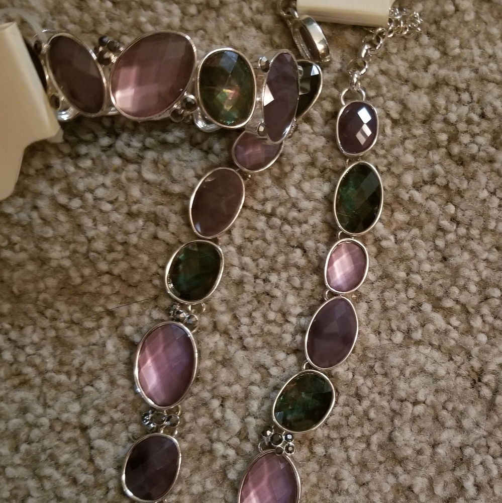 Napier-Silver tone Purple Necklace w/bracelet